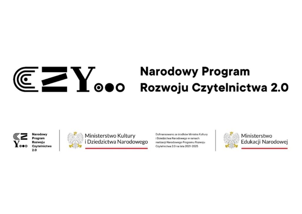 Logo Narodowego Programu Rozwoju Czytelnictwa 2.0 oraz loga MKiDN i MEN.